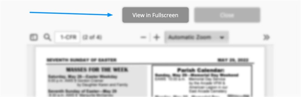 Use the "View in Fullscreen" button after choosing a bulletin.